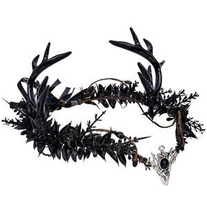 Gothic Black Antler Crown Fairy Headband Festival Costume Accessory